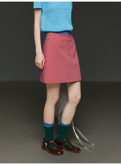 レトロチェック柄スリムスカート