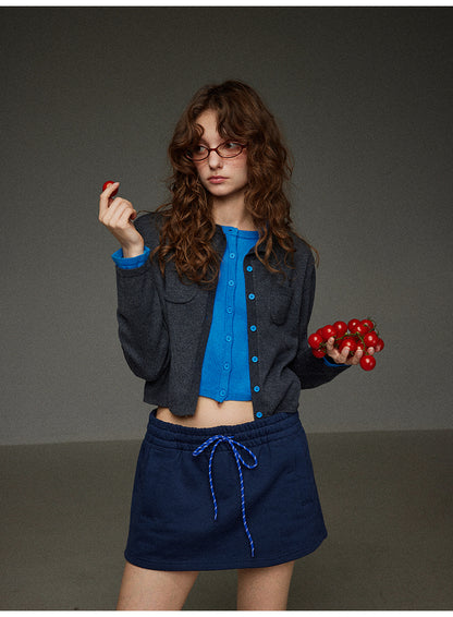 コットンロープストレッチウエストA字型ショートスカート