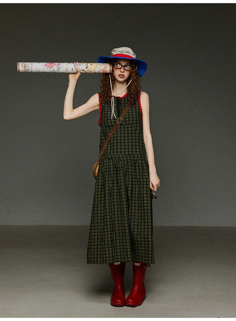 ヴィンテージチェック 配色ノースリーブワンピース