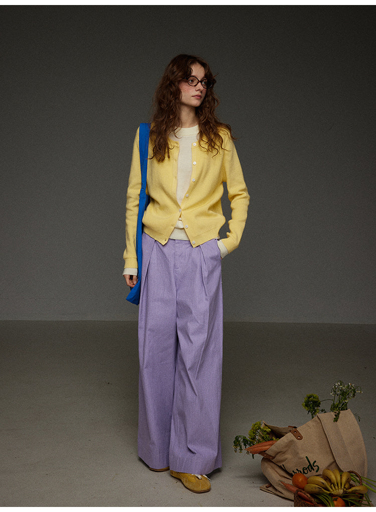 パープルカジュアルワイドパンツハイウエスト