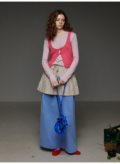 チェックドローストリングプリーツスカート