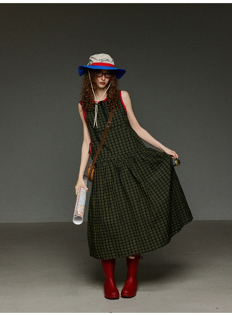 ヴィンテージチェック 配色ノースリーブワンピース