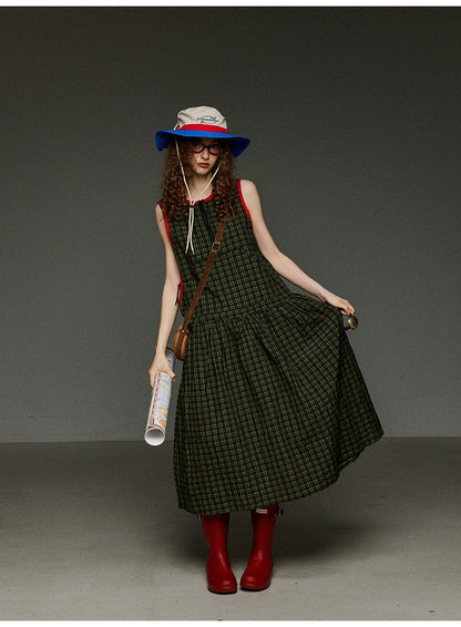 ヴィンテージチェック 配色ノースリーブワンピース