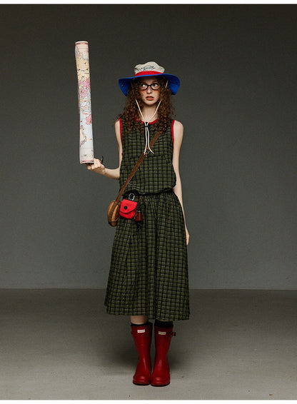 ヴィンテージチェック 配色ノースリーブワンピース