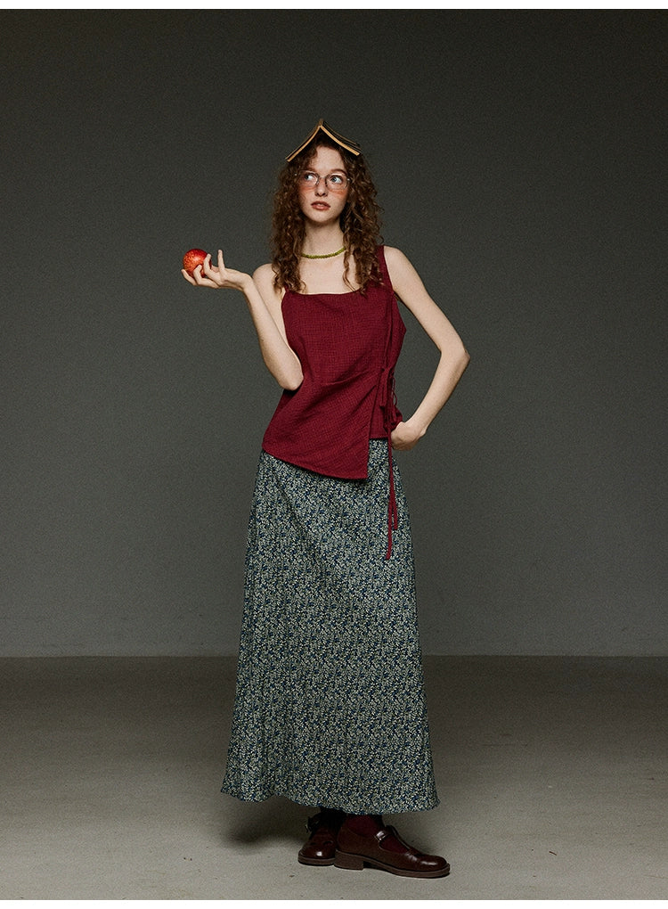 レッドチェック アシメデザインキャミトップス