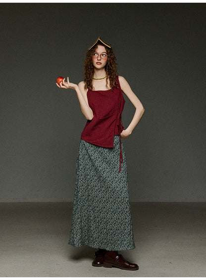 レッドチェック アシメデザインキャミトップス