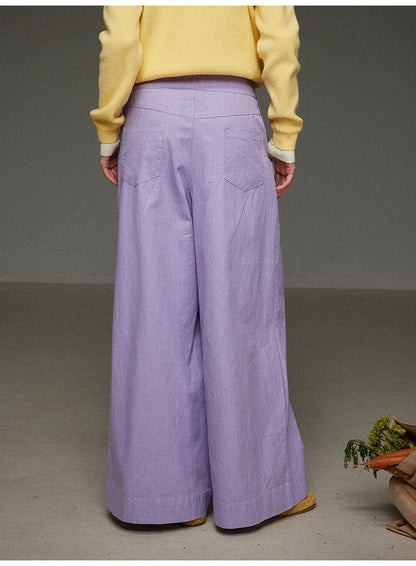 パープルカジュアルワイドパンツハイウエスト
