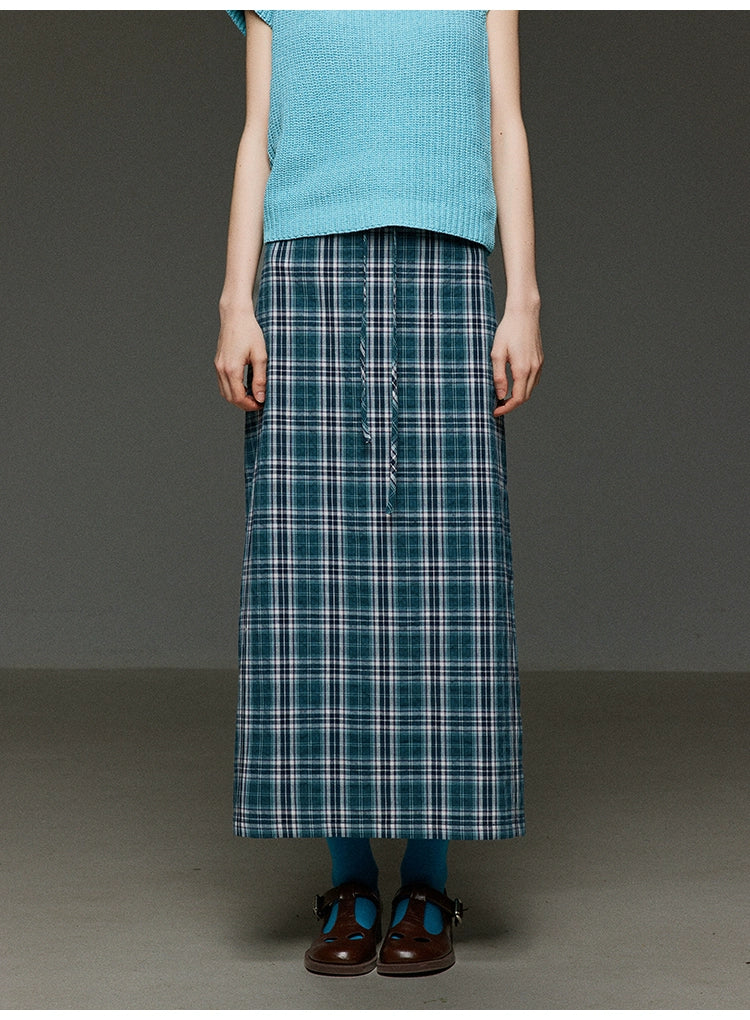 ヴィンテージチェックストレートタイアップ マキシスカートハイウェスト