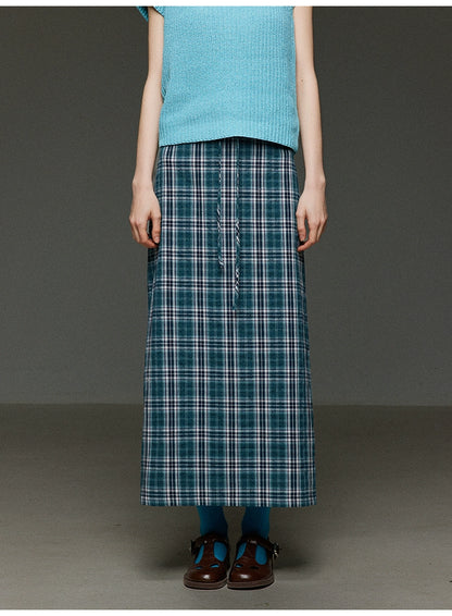 ヴィンテージチェックストレートタイアップ マキシスカートハイウェスト