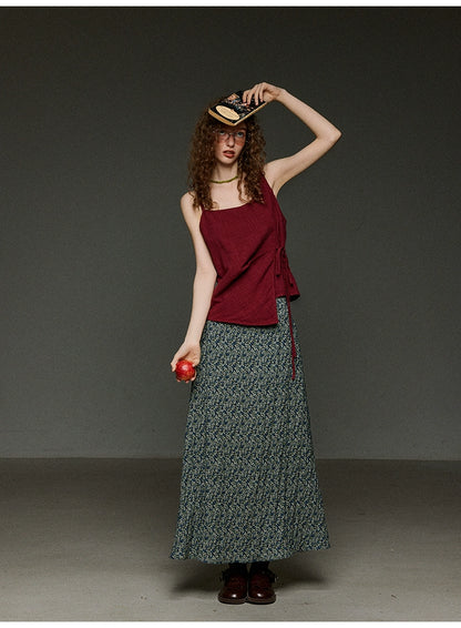 レッドチェック アシメデザインキャミトップス