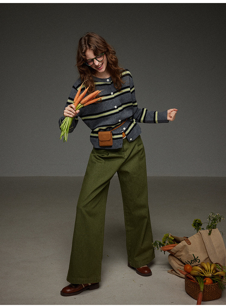 丸首ストライプニットカーディガン