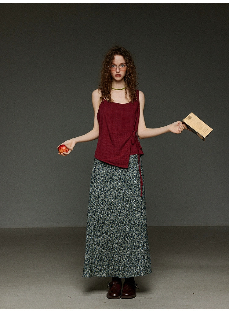 レッドチェック アシメデザインキャミトップス