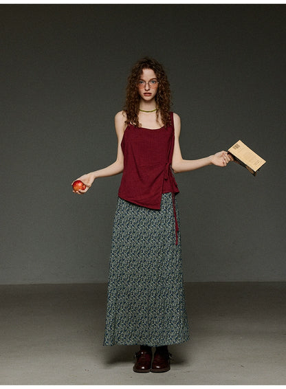 レッドチェック アシメデザインキャミトップス