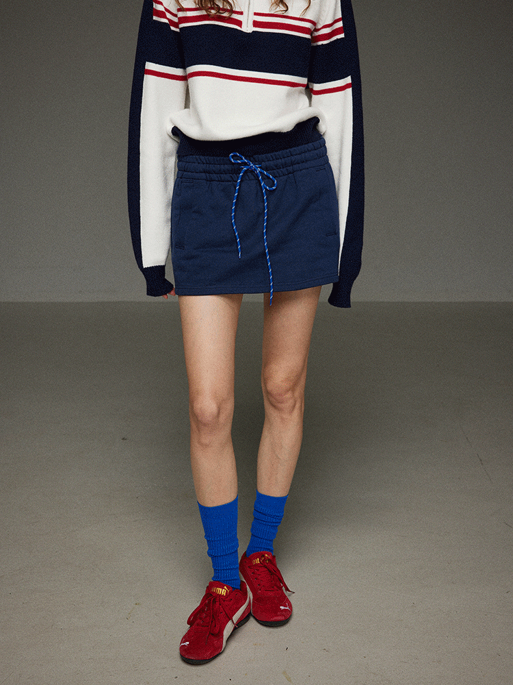 コットンロープストレッチウエストA字型ショートスカート