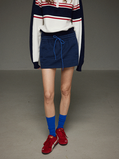 コットンロープストレッチウエストA字型ショートスカート