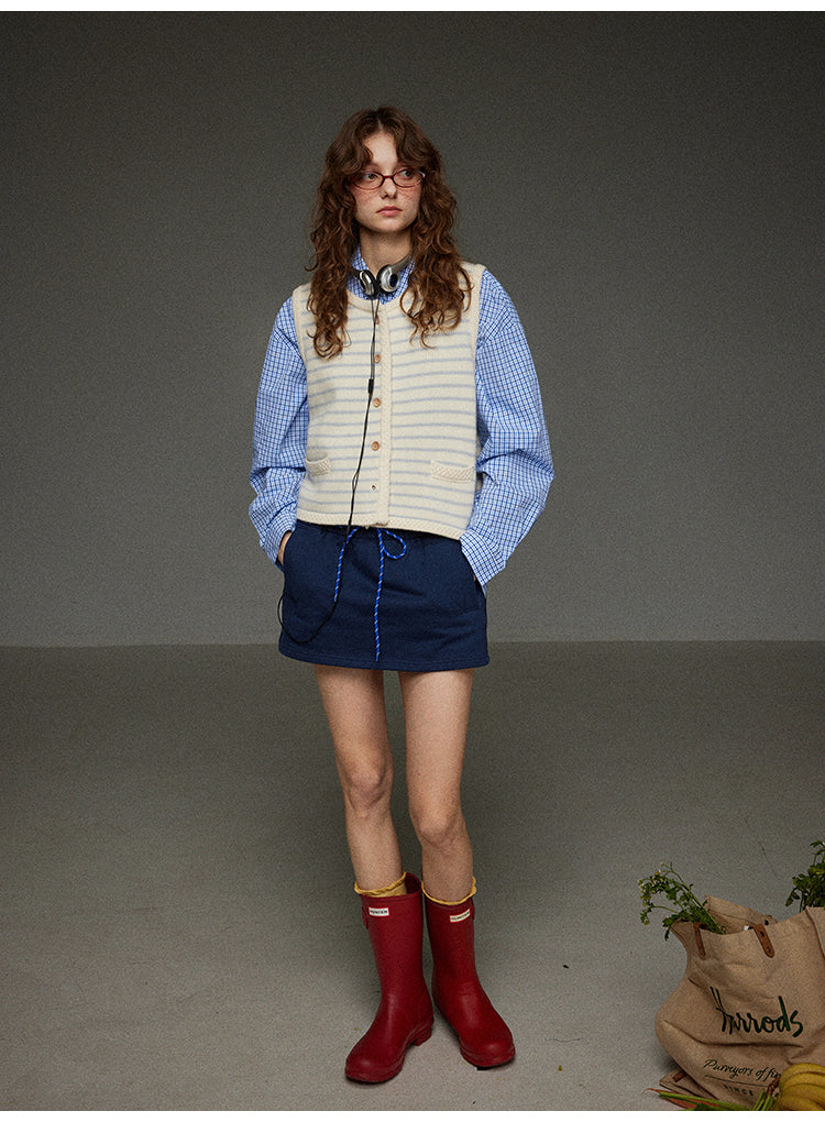 コットンロープストレッチウエストA字型ショートスカート