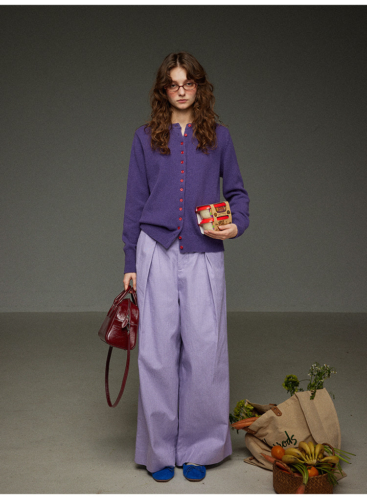 パープルカジュアルワイドパンツハイウエスト