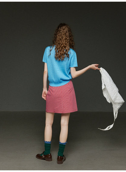 レトロチェック柄スリムスカート