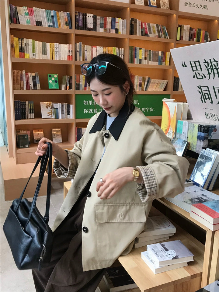 バイカラーカラーパイピングショートジャケット