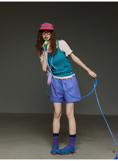 リブノースリーブタンクトップ