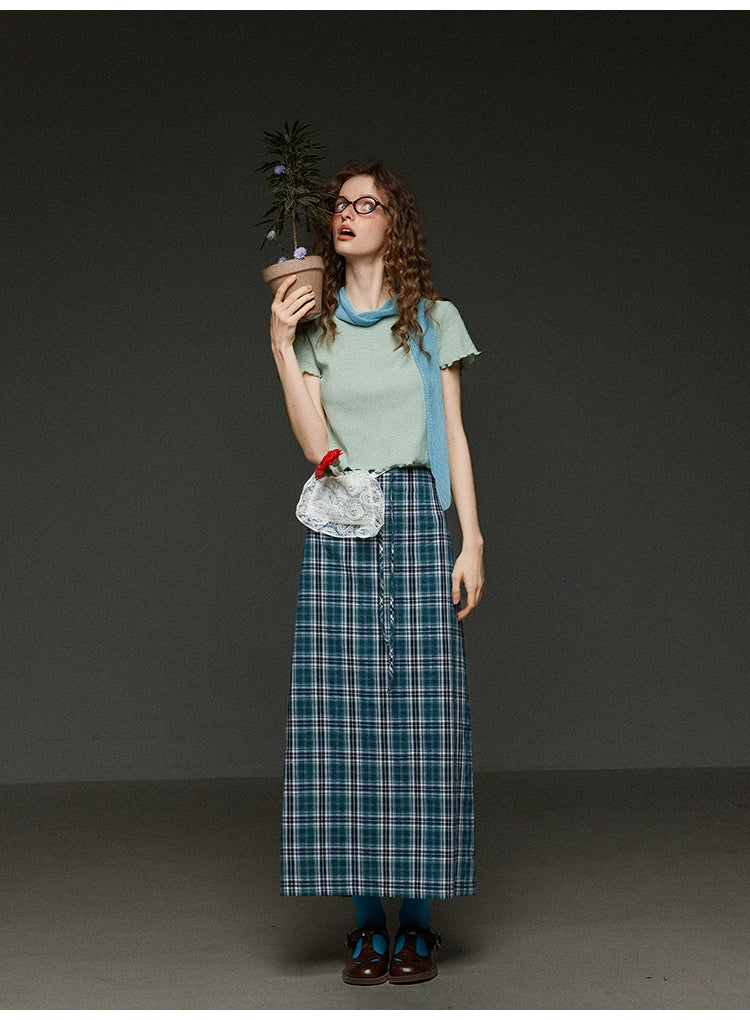 ヴィンテージチェックストレートタイアップ マキシスカートハイウェスト