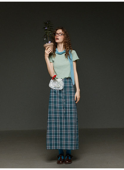 ヴィンテージチェックストレートタイアップ マキシスカートハイウェスト