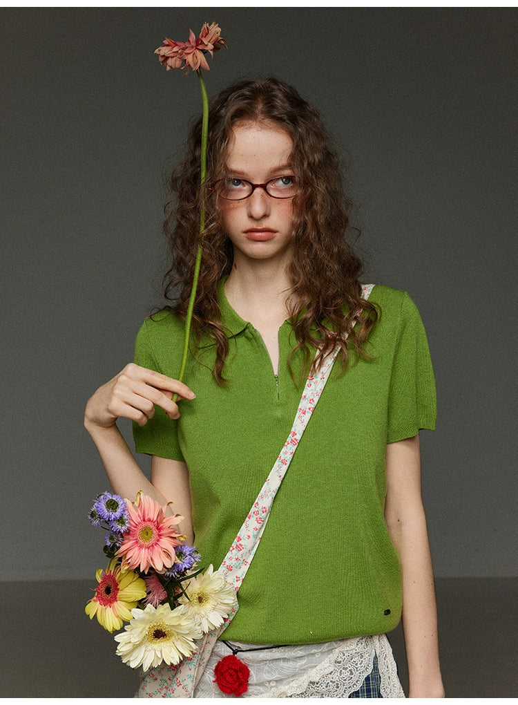 ウール混 ヴィンテージジップポロニット