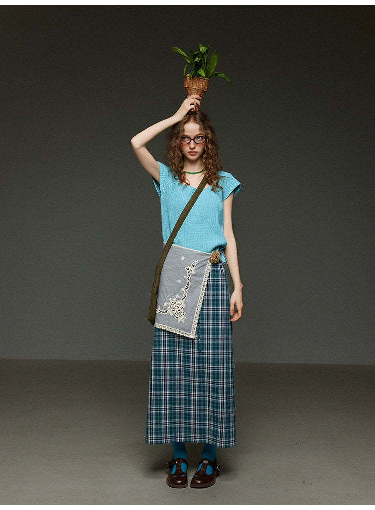 ヴィンテージチェックストレートタイアップ マキシスカートハイウェスト