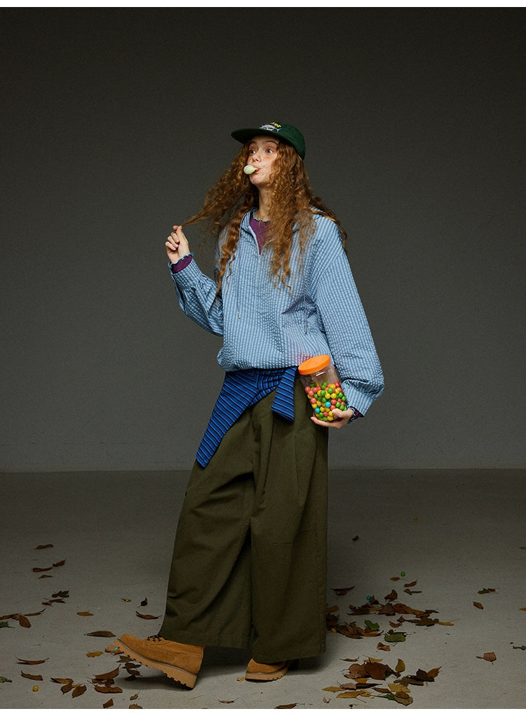 ブルーチェック セミジップアウター