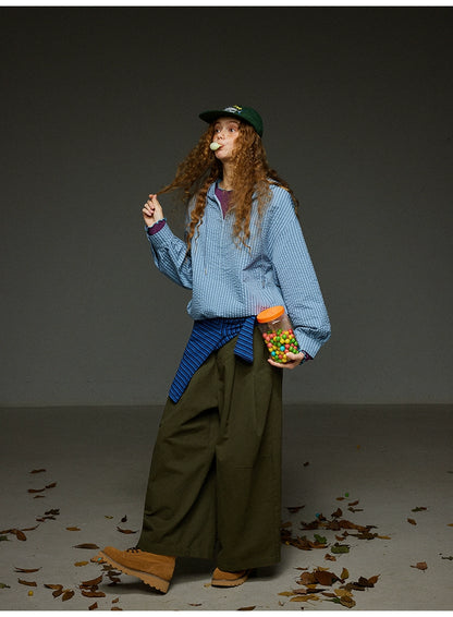 ブルーチェック セミジップアウター