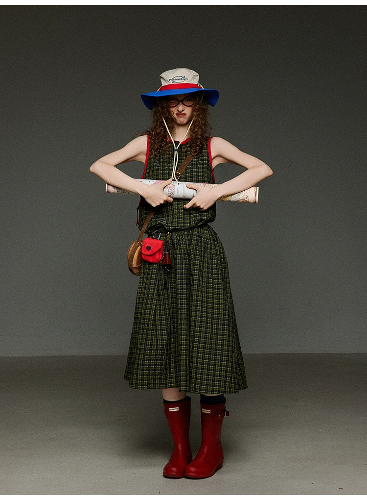 ヴィンテージチェック 配色ノースリーブワンピース