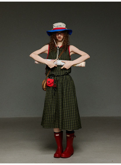 ヴィンテージチェック 配色ノースリーブワンピース