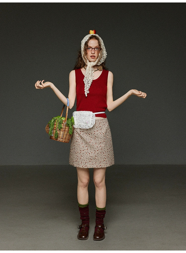 クラシカルレッド クルーネックタンクトップ