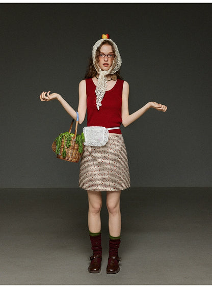 クラシカルレッド クルーネックタンクトップ