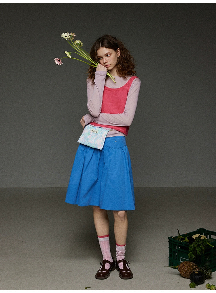 無地ハイウエストプリーツスカート