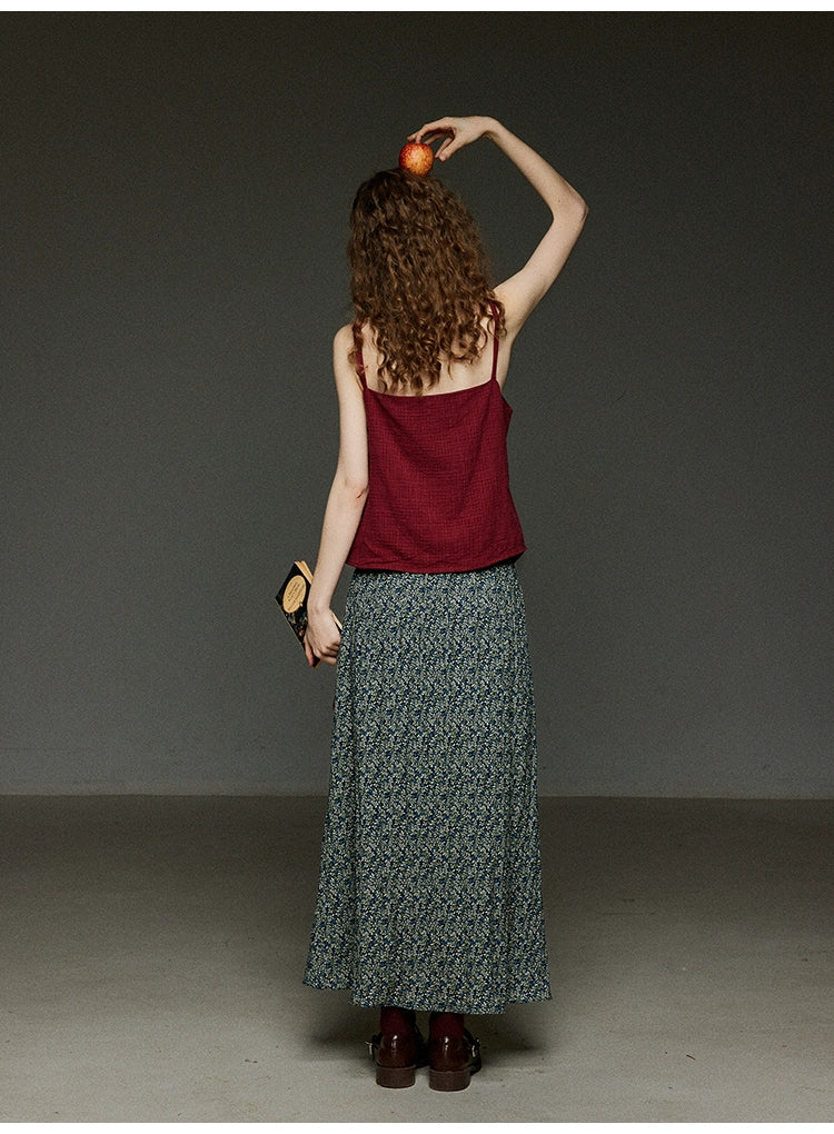 レッドチェック アシメデザインキャミトップス