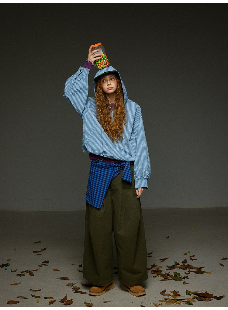 ブルーチェック セミジップアウター