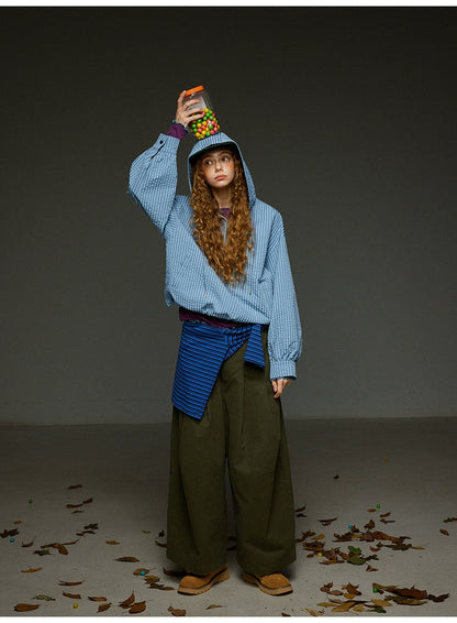 ブルーチェック セミジップアウター