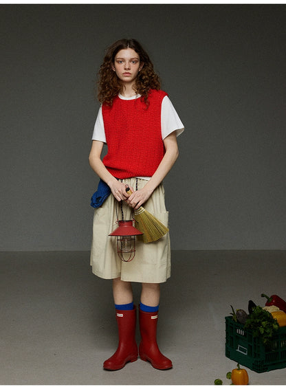 クルーネック レイヤード ノースリーブ ニットベスト