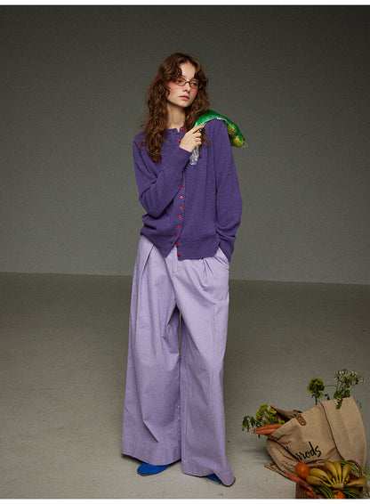 パープルカジュアルワイドパンツハイウエスト