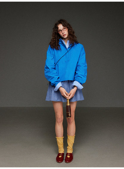 軽やかなハーフジップ連帽ジャケットレディース