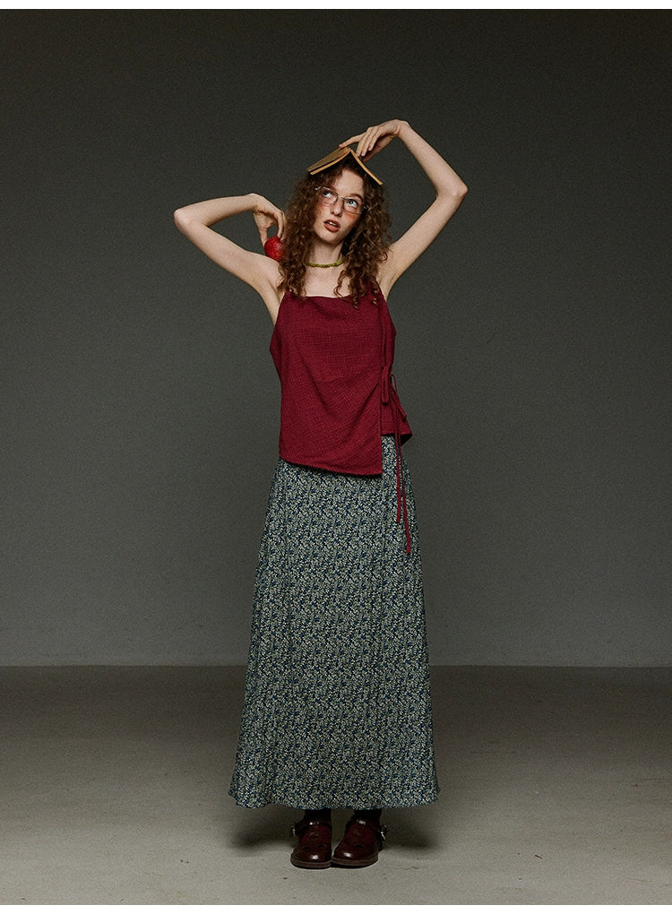 レッドチェック アシメデザインキャミトップス