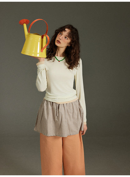 チェックドローストリングプリーツスカート