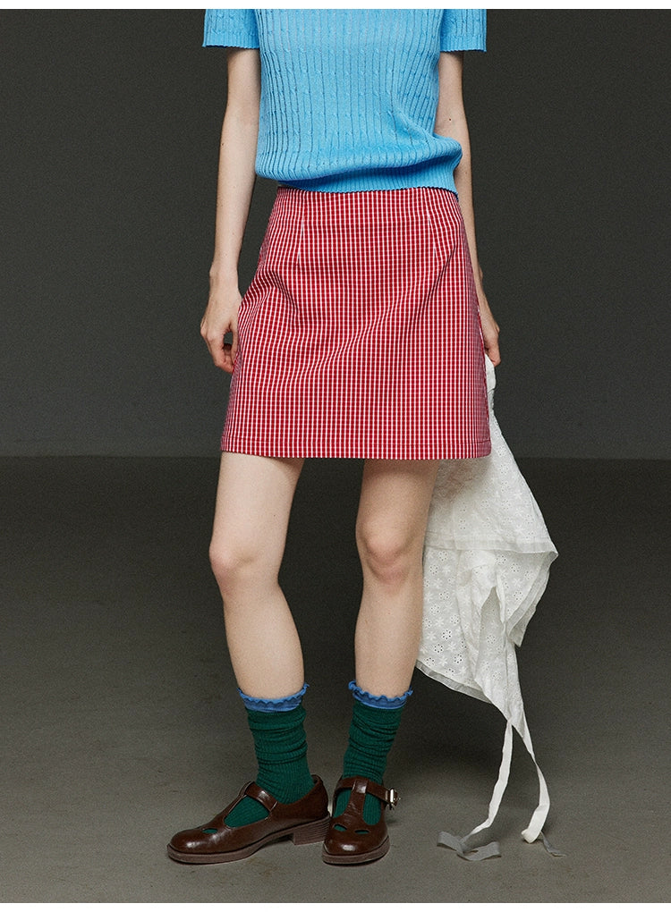 レトロチェック柄スリムスカート