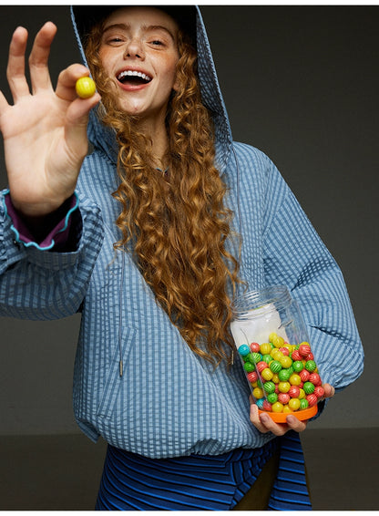 ブルーチェック セミジップアウター