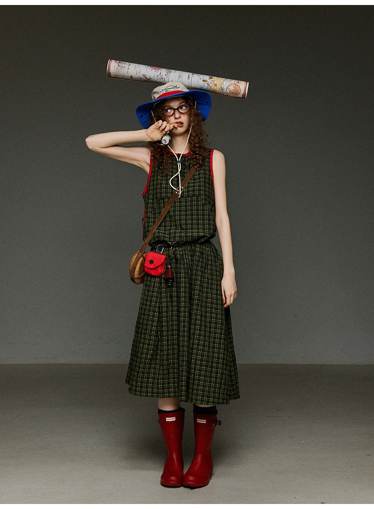 ヴィンテージチェック 配色ノースリーブワンピース