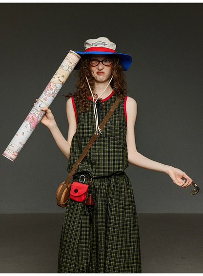 ヴィンテージチェック 配色ノースリーブワンピース