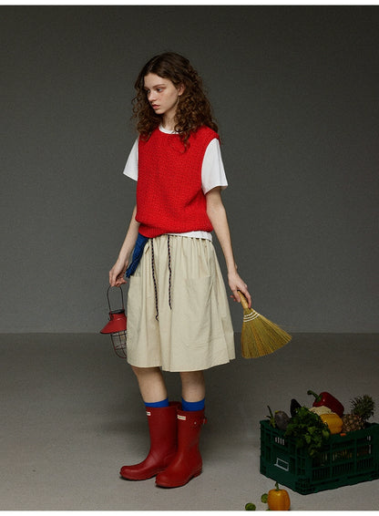 クルーネック レイヤード ノースリーブ ニットベスト