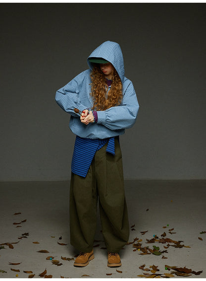 ブルーチェック セミジップアウター