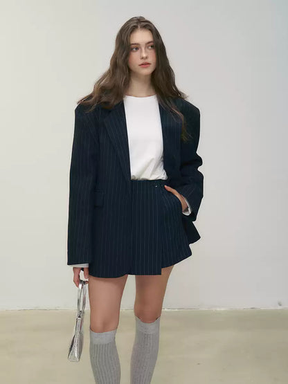 ヴィンテージネイビー・ピンストライプセットアップ（ジャケット＆スカート）